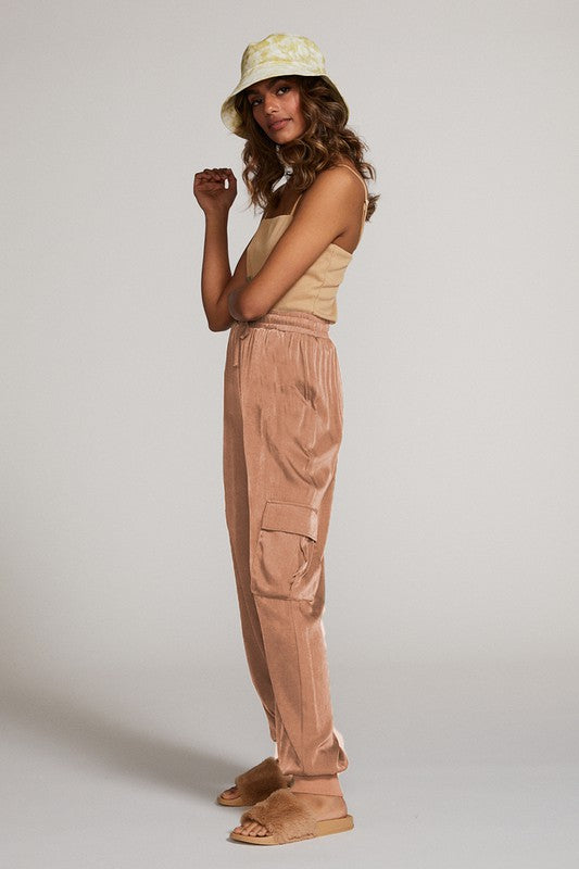 Miss Sparkling Textured Satin Cargo Pants