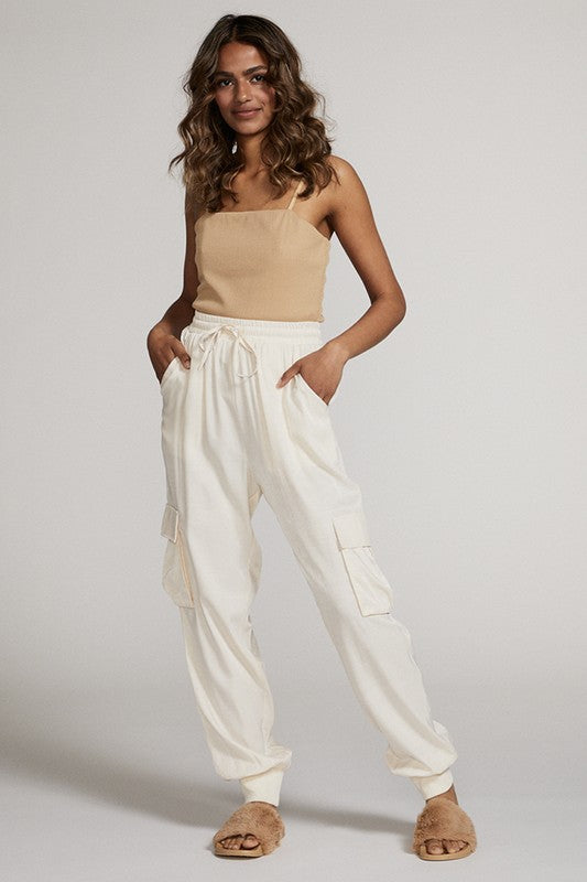 Miss Sparkling Textured Satin Cargo Pants