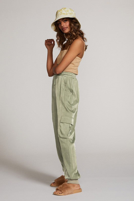 Miss Sparkling Textured Satin Cargo Pants