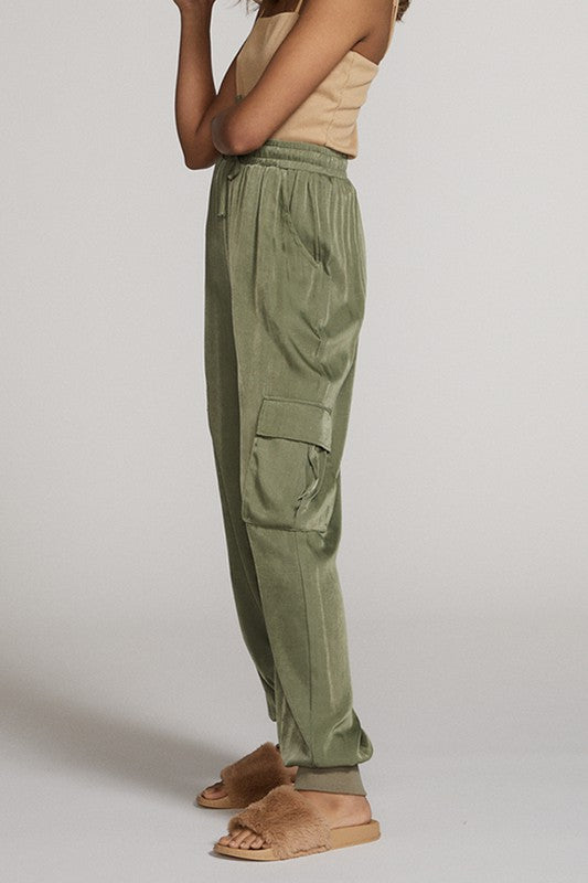 Miss Sparkling Textured Satin Cargo Pants