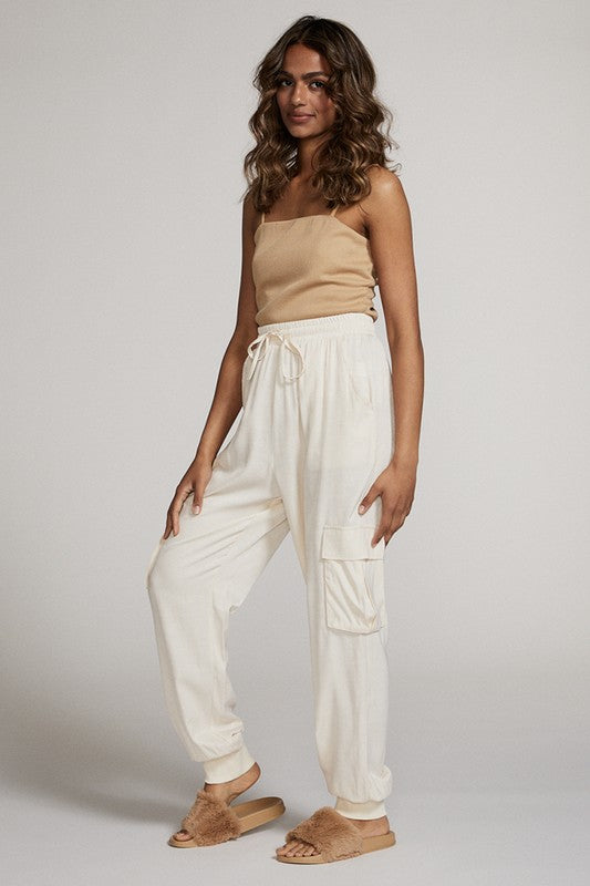 Miss Sparkling Textured Satin Cargo Pants