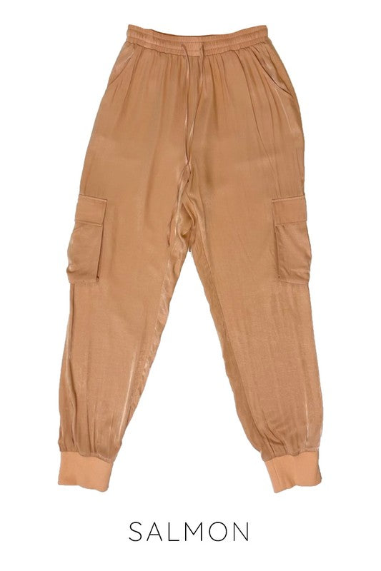 Miss Sparkling Textured Satin Cargo Pants