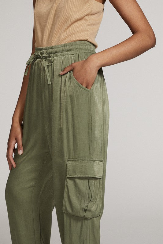 Miss Sparkling Textured Satin Cargo Pants