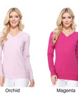 Women's Long Sleeve V-Neck Pulll Over Sweater Top - Online Only