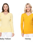 Women's Long Sleeve V-Neck Pulll Over Sweater Top - Online Only