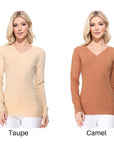 Women's Long Sleeve V-Neck Pulll Over Sweater Top - Online Only