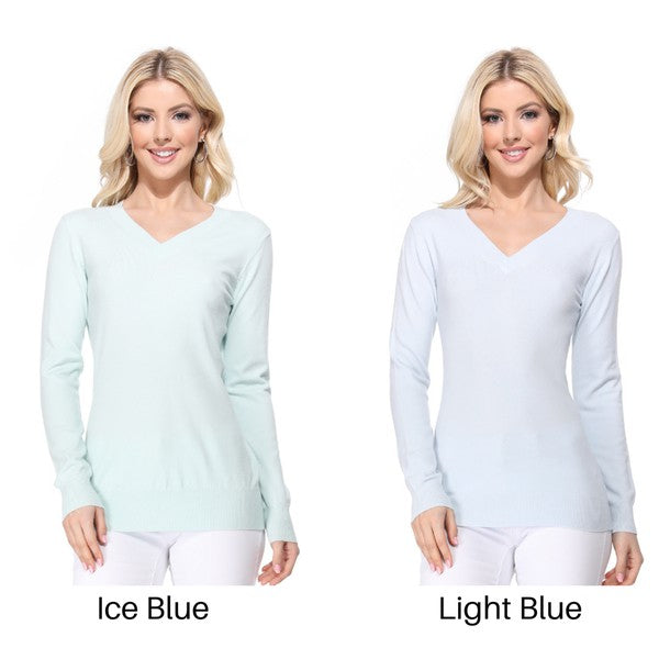 Women&#39;s Long Sleeve V-Neck Pulll Over Sweater Top - Online Only
