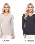Women's Long Sleeve V-Neck Pulll Over Sweater Top - Online Only