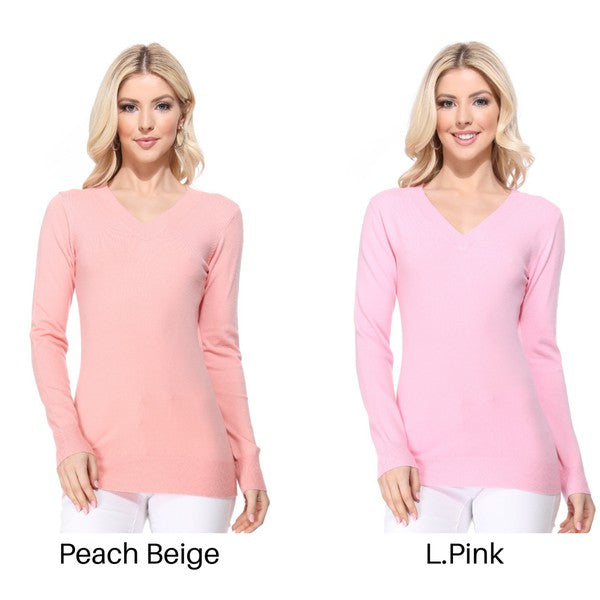 Women&#39;s Long Sleeve V-Neck Pulll Over Sweater Top - Online Only