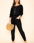 Plus Quarter Sleeve Boat Neck Blouson Jumpsuit