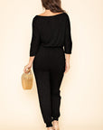 Plus Quarter Sleeve Boat Neck Blouson Jumpsuit