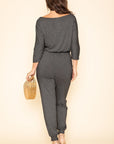 Plus Quarter Sleeve Boat Neck Blouson Jumpsuit