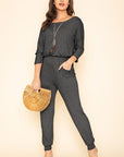 Plus Quarter Sleeve Boat Neck Blouson Jumpsuit