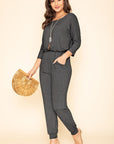 Plus Quarter Sleeve Boat Neck Blouson Jumpsuit