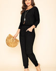 Plus Quarter Sleeve Boat Neck Blouson Jumpsuit