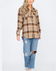 Womens Long Sleeve Checkered Boyfriend Flannel