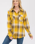 Womens Long Sleeve Checkered Boyfriend Flannel