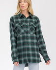 Womens Long Sleeve Checkered Boyfriend Flannel