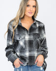 Womens Long Sleeve Checkered Boyfriend Flannel