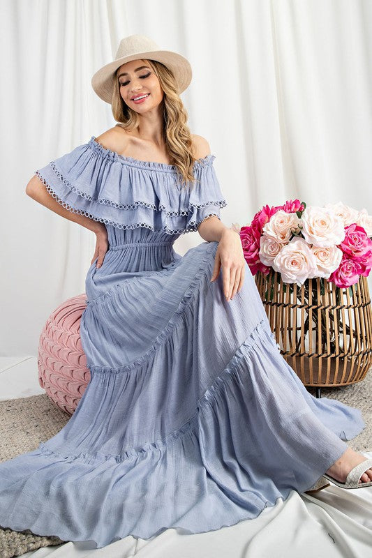 Off The Shoulder Ruffle Maxi - Online Only