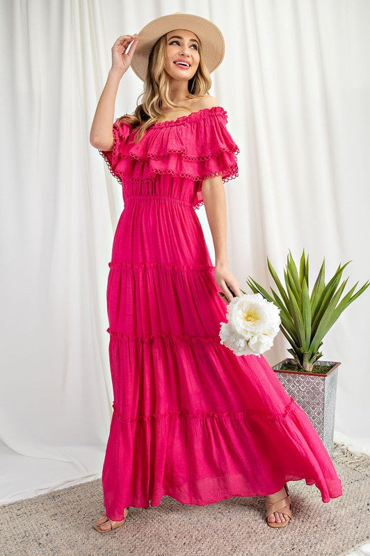 Off The Shoulder Ruffle Maxi - Online Only