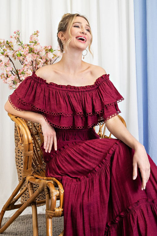 Off The Shoulder Ruffle Maxi - Online Only