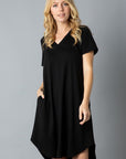 Solid Short Sleeve V Neck Midi Dress - Online Only