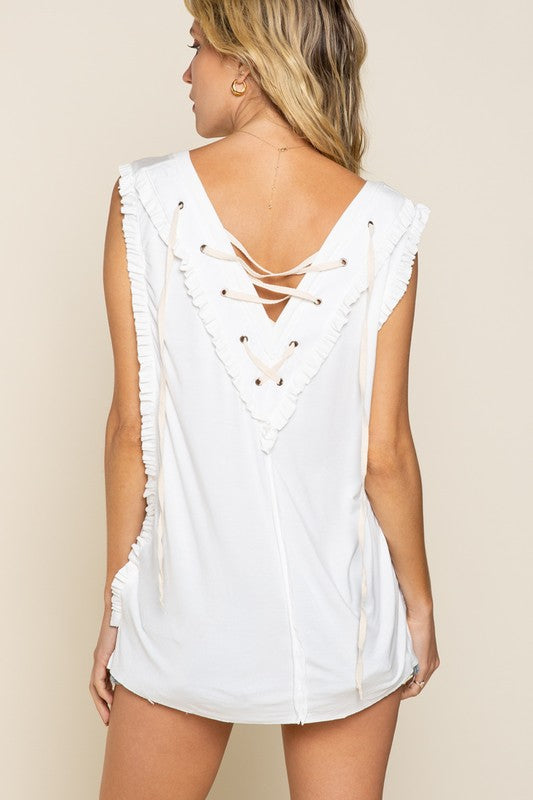 POL Criss-cross Lace-up Open Back Tank Top - Online Only