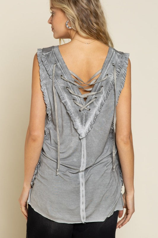 POL Criss-cross Lace-up Open Back Tank Top - Online Only