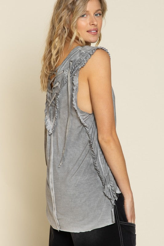 POL Criss-cross Lace-up Open Back Tank Top - Online Only