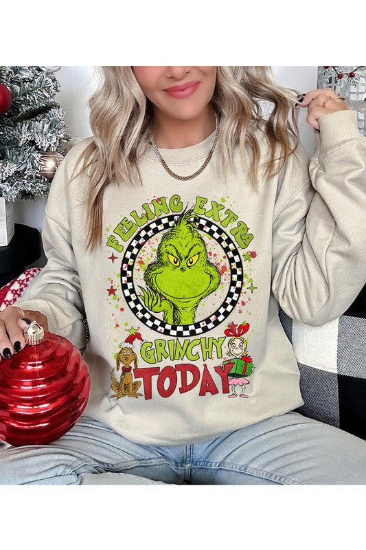 Feeling Extra Grinchy Today Christmas Unisex Graphic Fleece Sweatshirt