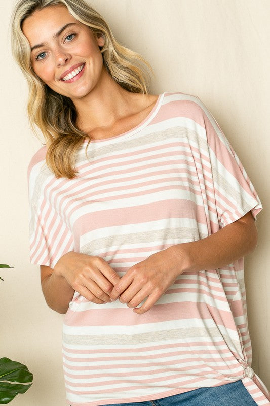 e Luna Striped Front Tie Top