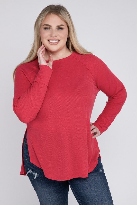 ZENANA Plus Melange Baby Waffle Long Sleeve Top