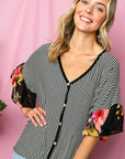 e Luna Striped Floral Mixed Ruffle Top