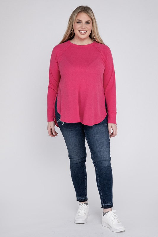 ZENANA Plus Melange Baby Waffle Long Sleeve Top