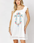 Davi & Dani Embroidered Square Neck Mini Dress