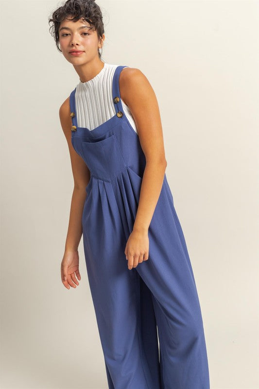 HYFVE Pleated Detail Front Pocket Wide Strap Overalls