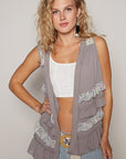 POL Ruffled Open Front Sleeveless Cardigan