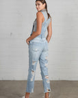 Denim Lab USA High Waist Heavy Distressed Straight Overalls