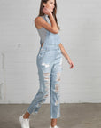 Denim Lab USA High Waist Heavy Distressed Straight Overalls