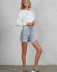 Denim Lab USA High Rise Midi Destroyed Shorts