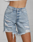 Denim Lab USA High Rise Midi Destroyed Shorts