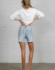 Denim Lab USA High Rise Midi Destroyed Shorts