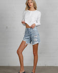 Denim Lab USA High Rise Midi Destroyed Shorts