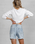 Denim Lab USA High Rise Midi Destroyed Shorts