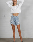 Denim Lab USA High Rise Midi Destroyed Shorts