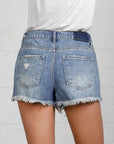 Denim Lab USA Frayed Hem Distressed Denim Shorts