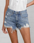 Denim Lab USA Frayed Hem Distressed Denim Shorts