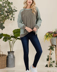 Celeste Full Size High-Low Contrast Round Neck Sweatshirt