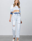 Denim Lab USA High Waist Ripped Raw Hem Crop Straight Jeans